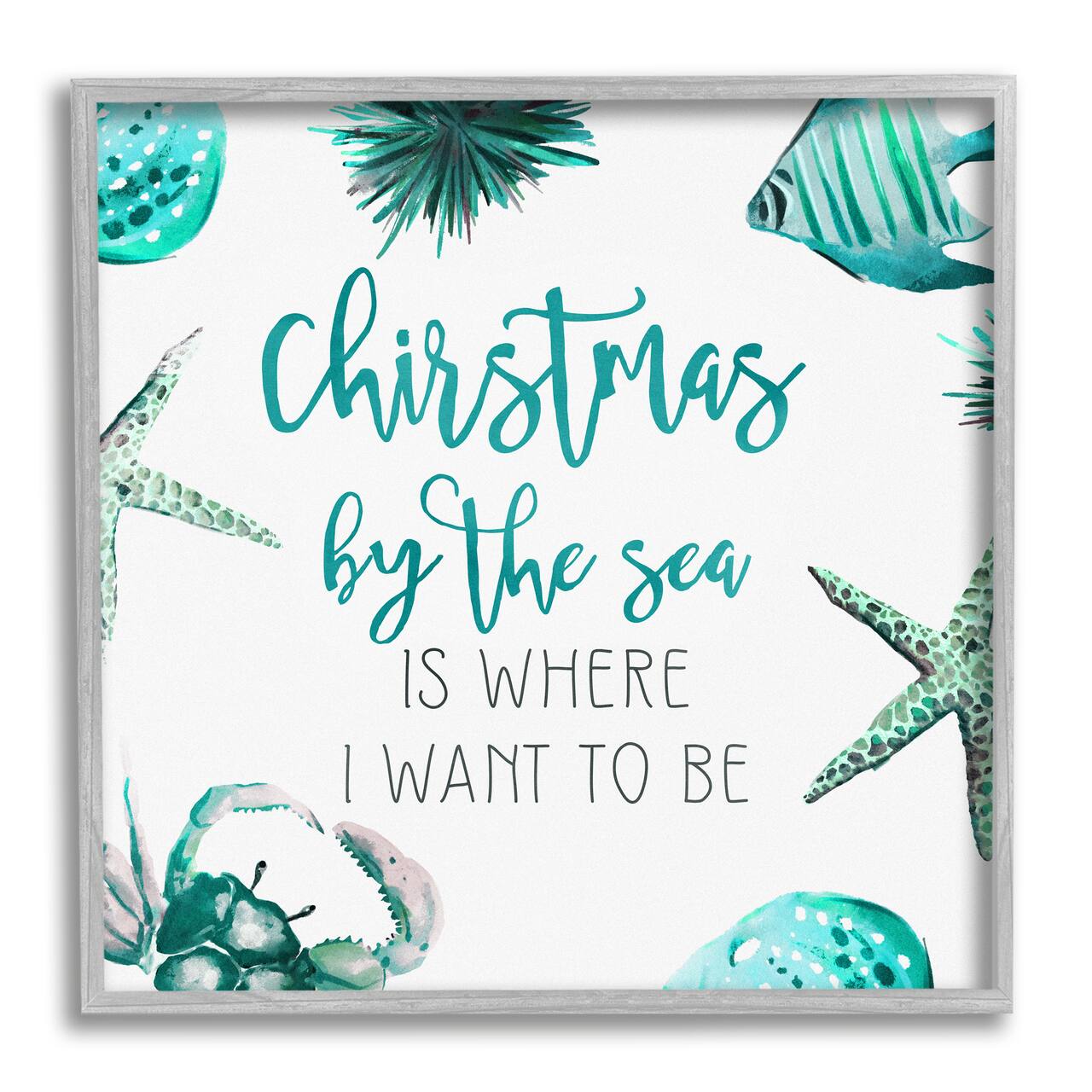 Stupell Industries Christmas By The Sea Phrase Framed Giclee Art